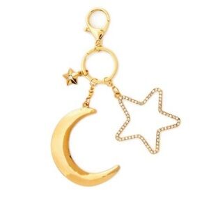 Bejeweled Gold Star and Moon Keychain